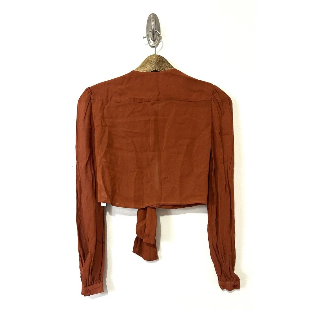 Reformation‎ Tie Front Crop Top 2 Rust Orange Boho Chic 70s Style Blouse Jeanna